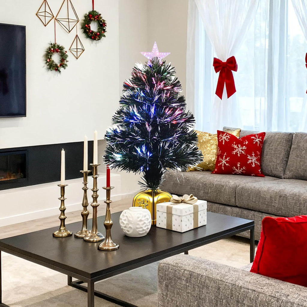 24inch Green Pre-lit Fiber Optic Christmas Tree,Small Christmas Tree