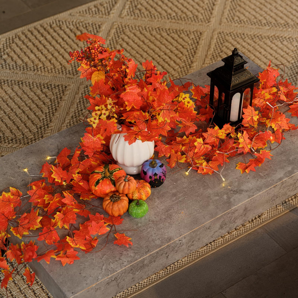 24 Pack Fall Leaf Garland, Total 168Ft Artificial Fall Maple Leaves Autumn Vines Garland Thanksgiving Decor Fireplace