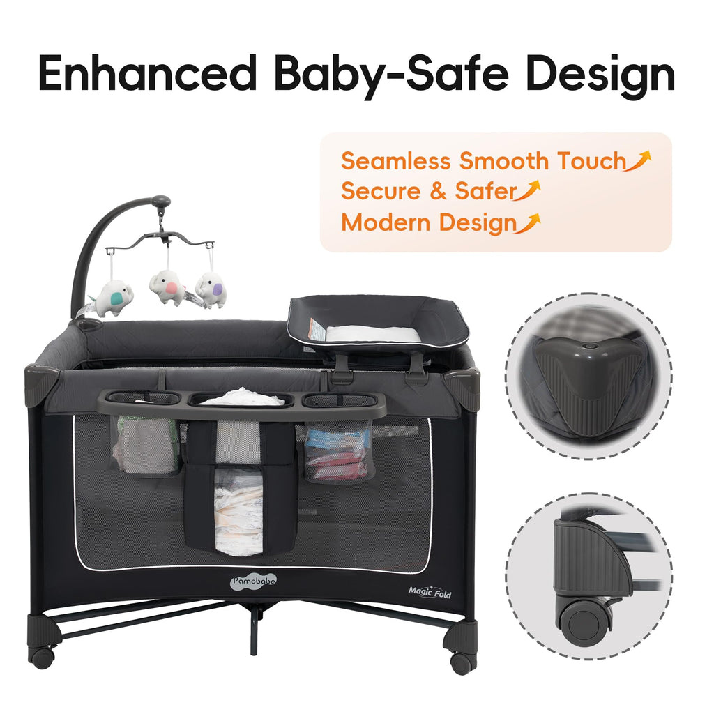 Play Yard with Bassinet Magic Fold Playard 1 Step Set Foldable Playpen Baby Playard with Changing Table Portable