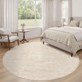 8ft Round Rug Living Room: Washable Large Vintage Neutral Area Rug Non-Slip Soft Stain Resistant Ind