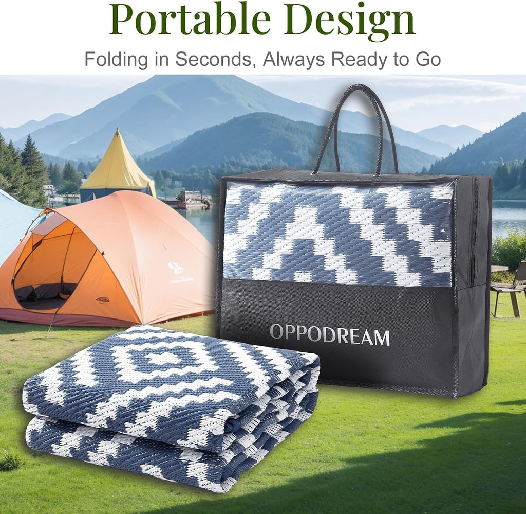 Outdoor Rug 9x12, Plastic Straw Rug, Navy & White