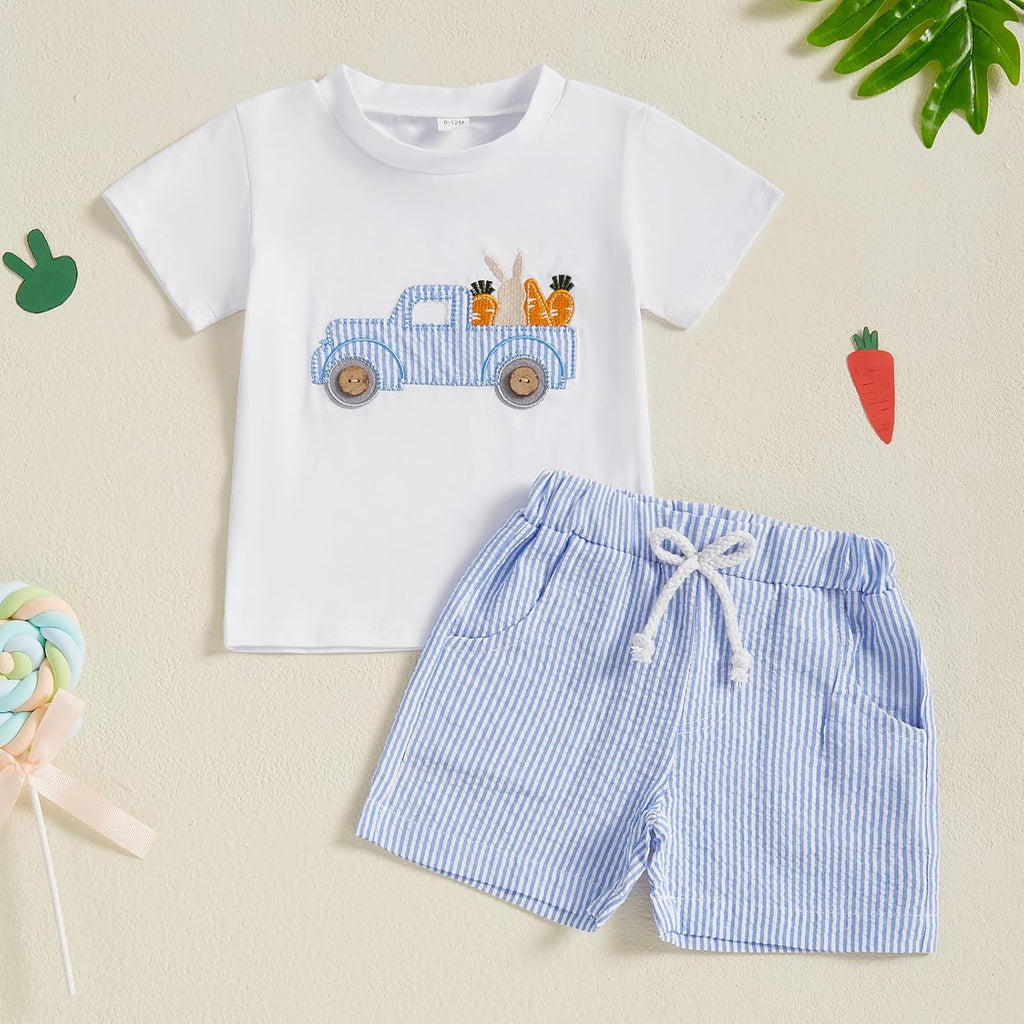 Toddler Boy Easter Outfit Baby Boy Bunny Short Sleeve T Shirt And Shorts Set 2 Piece Spring Summer Clothes