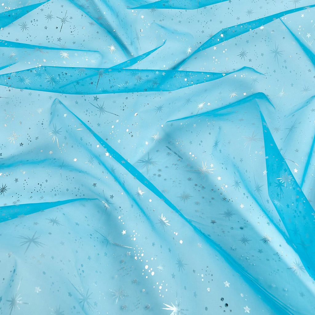 Ice Organza Silver Star Turquoise, Fabric by the Yard