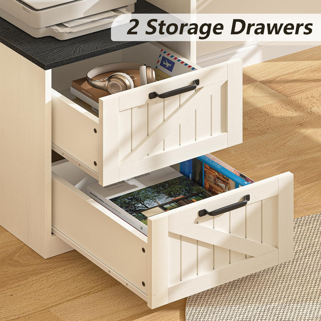 63" Farmhouse L Shaped Desk with Drawers & Printer Shelf