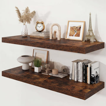 40" Rustic Brown Floating Shelves 12inch Deep Wall Shelf, Set of 2