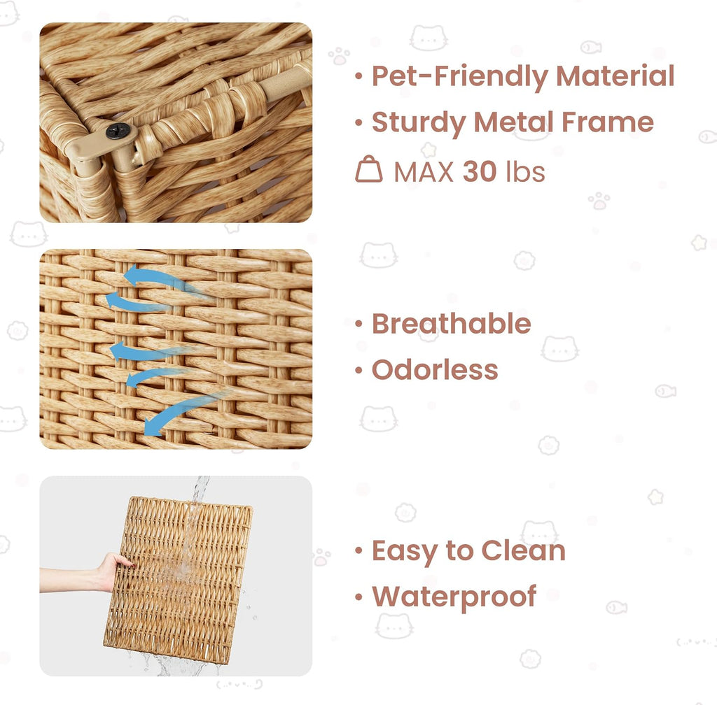 Handwoven Small Cat Bed Cave for Kallax Shelf, 13"x13"x15" Rattan Cat House for Indoor Cats Kittens and Small Pets