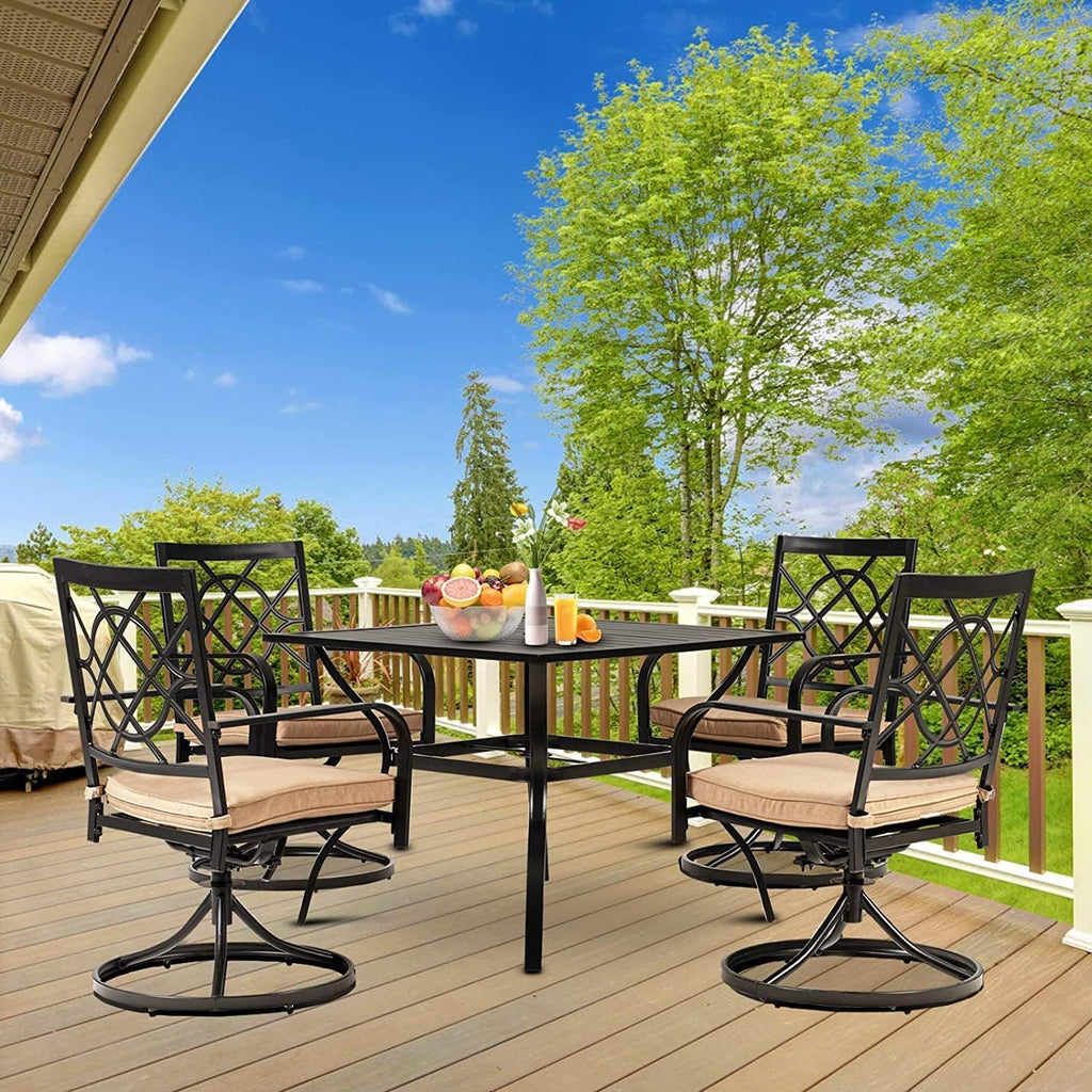Outdoor Dining Swivel Chairs Set of 4, Metal Frame Patio Chair Rocker with Brown Cushion for Garden, Bistro, Backyard