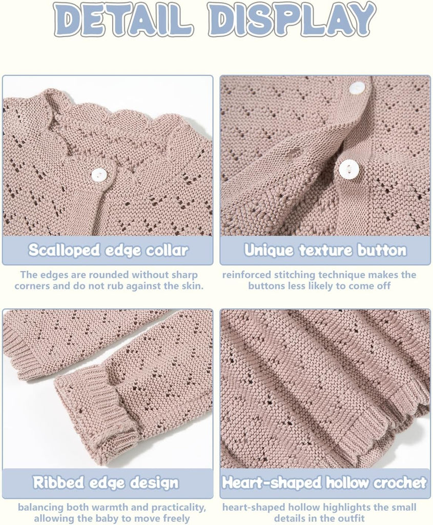 Baby Girl Sweater Knit Toddler Cardigan Long Sleeve Button Up Hollow Crochet Sweater