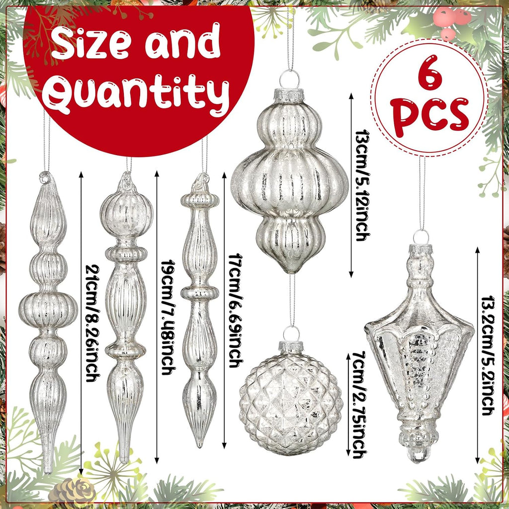 Vintage Silver Christmas Mercury Glass Ornament Set 7.87''