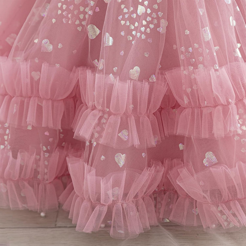 Girls Birthday Party Dress Heart Glitters Tulle Princess Dress Toddler Flower Girl Wedding Prom Pageant Dress