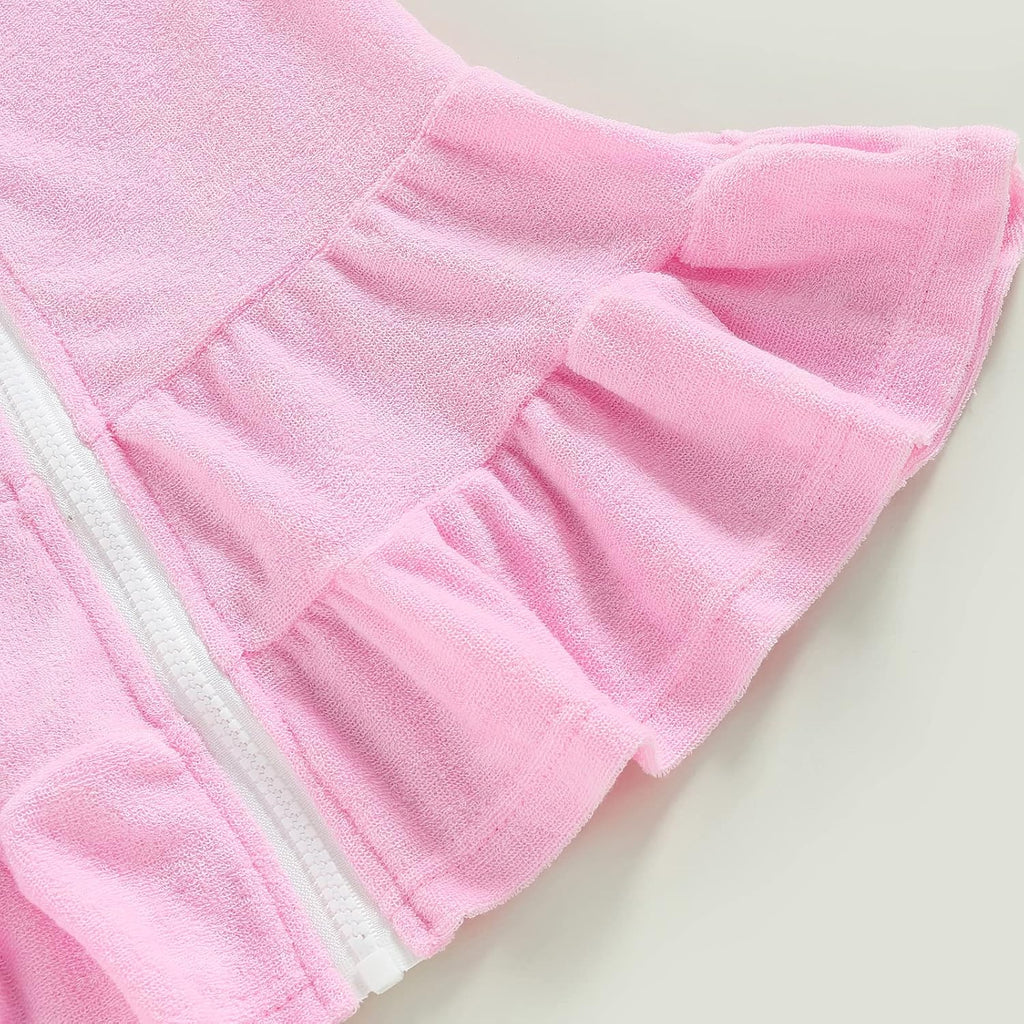 Girls Swim Cover Up Kids Short Sleeve Swimsuit Coverups Terry Zip-Up Hoodies Beach Dress Ruffle Bathing Suit Wraps
