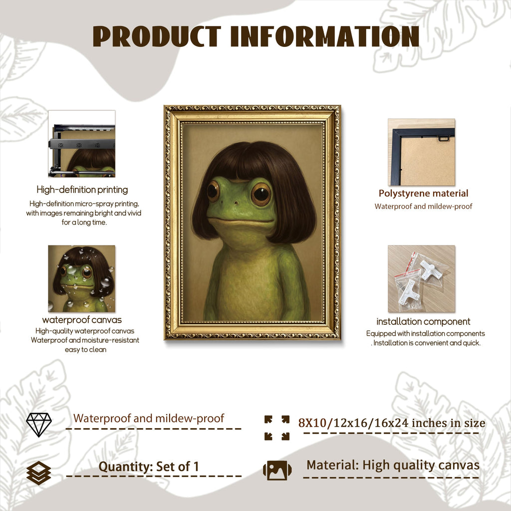 Vintage Gold Framed Frog Wall Art, Whimsical Animal Portrait, 12x16 Inch
