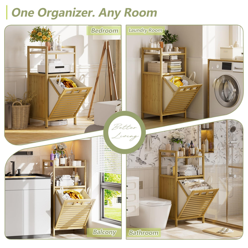 Bamboo Tilt Out Laundry Hamper Cabinet with Removable Bag,Natural