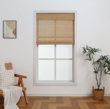 Cordless Bamboo Roman Shades - Light Filtering & Privacy, Pull-Down Window Shades for Indoor Use, 27" W X 72" H
