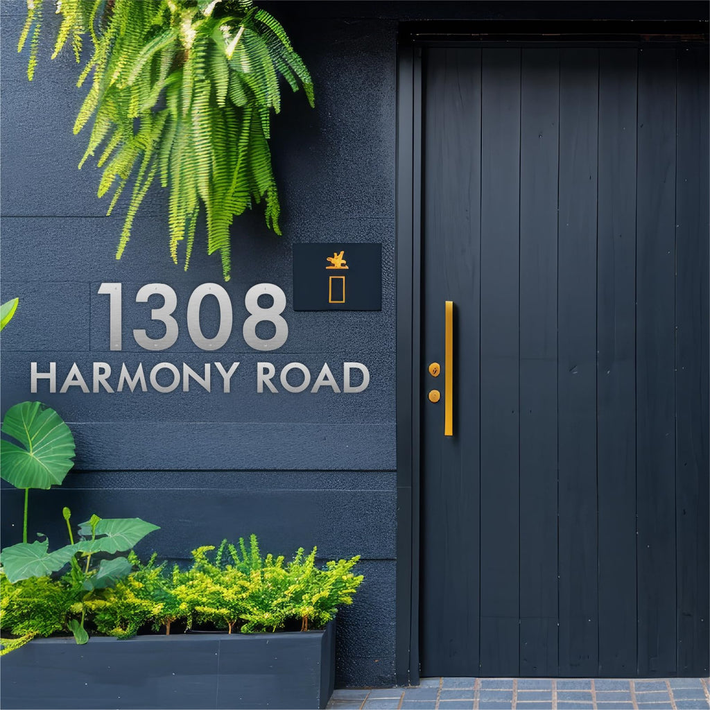 12 Inch Stainless Steel Floating Metal House Numbers, Brushed Gold Metal House Numbers and Letters, Modern Stainless