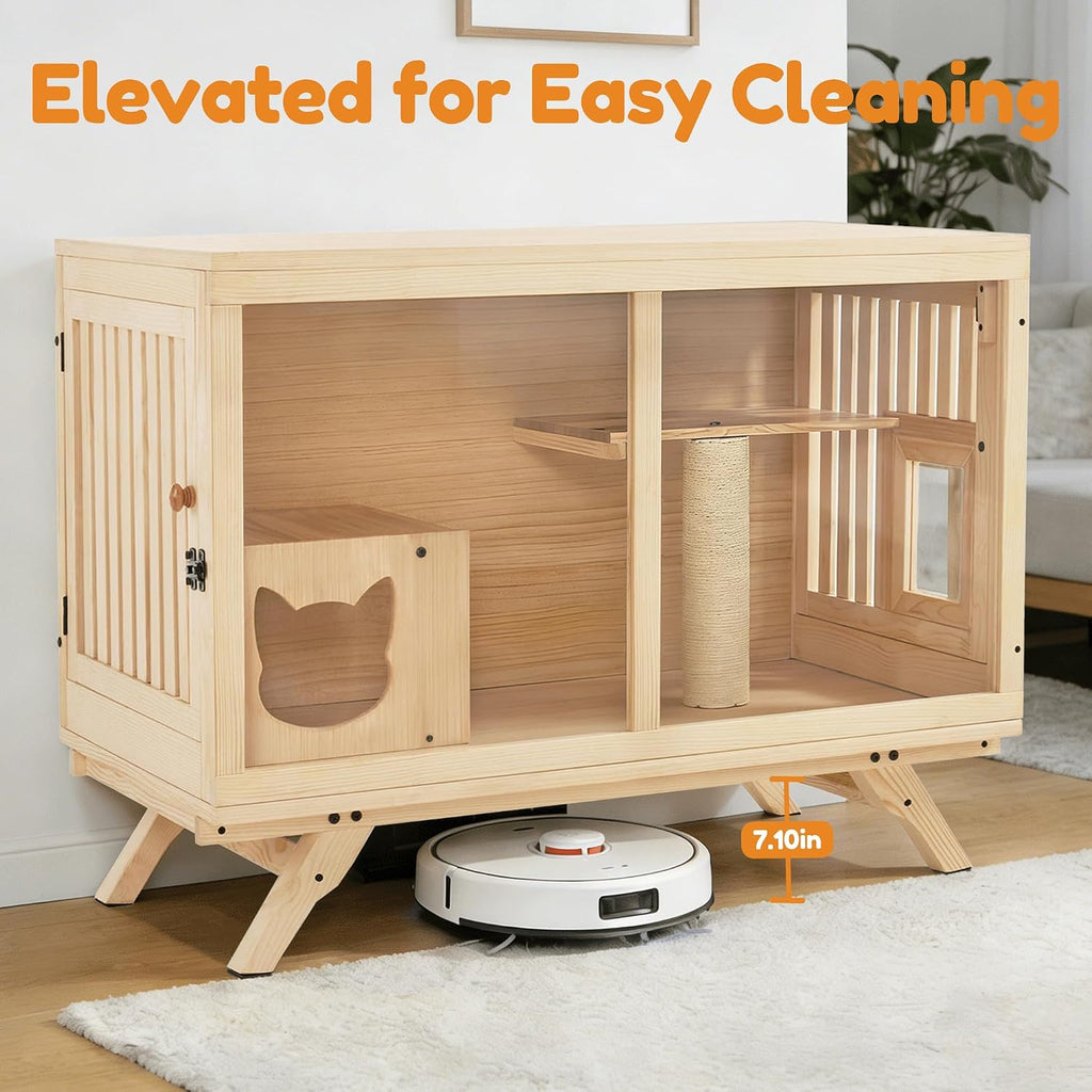 TV-Style Wooden Cat House Solid Fir Wood Cat Furniture