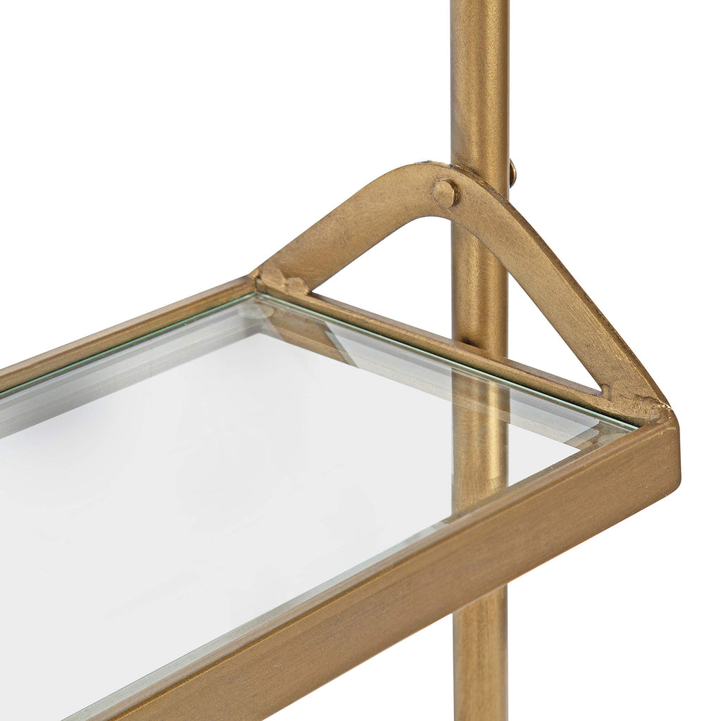 Marit Modern Industrial Wall Shelf with Metal Pipe Supports and Glass Shelves, Gold