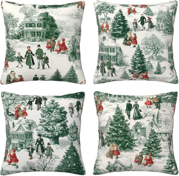 Christmas Throw Pillow Covers 18x18 Inch Pillowcases Outdoor Home Decor for Couch Bed Sofa Living Room - Set of 4