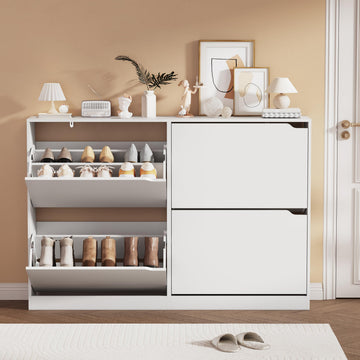 White Hidden Shoe Storage Cabinet with 4 Flip Drawers