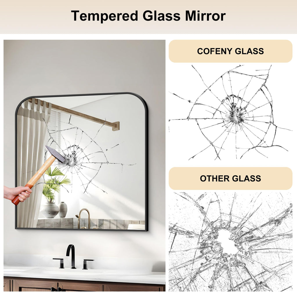Bathroom Mirror, 30x30 inch Black Square Wall Mounted Mirror with Thin Frame, Bathroom Vanity Mirrors for Over Sink