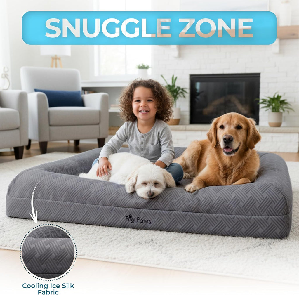 Cooling Orthopedic Dog Bed for XL & Senior Dogs + Enclosed Support, High-Density Memory Foam, Waterproof Liners