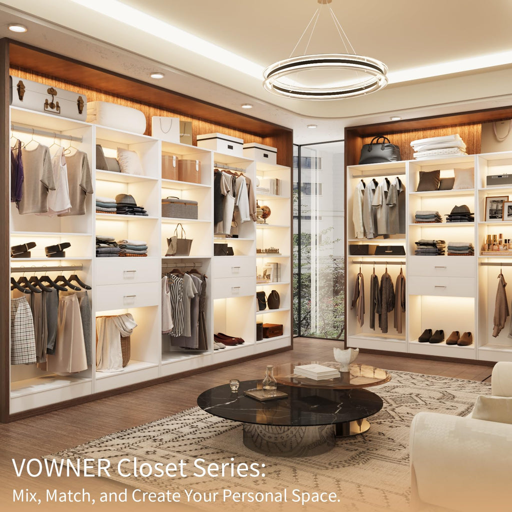 Closet Organizer System with Rod & 3 Shelves, Small Closet Wardrobe