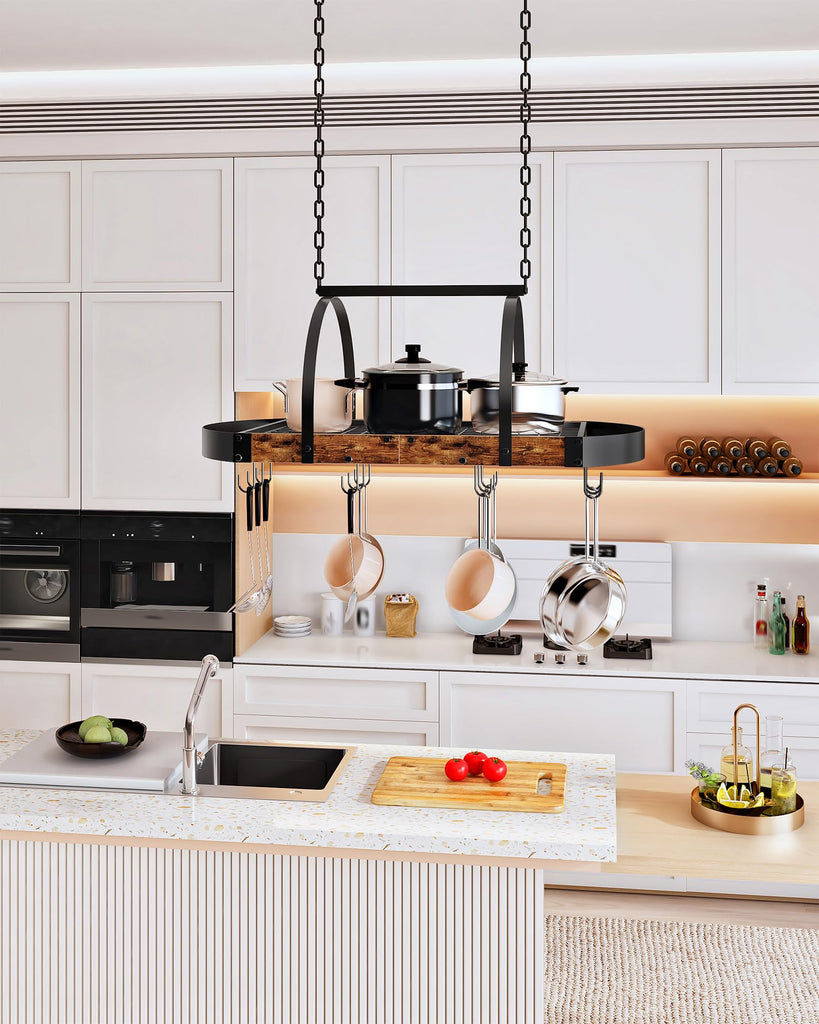 Hanging Pot Rack, Pot Hanger, Ceiling Mounted Pot Holder, Cookware Organizer with 12 S-Shaped Hooks, for Pot, Pan