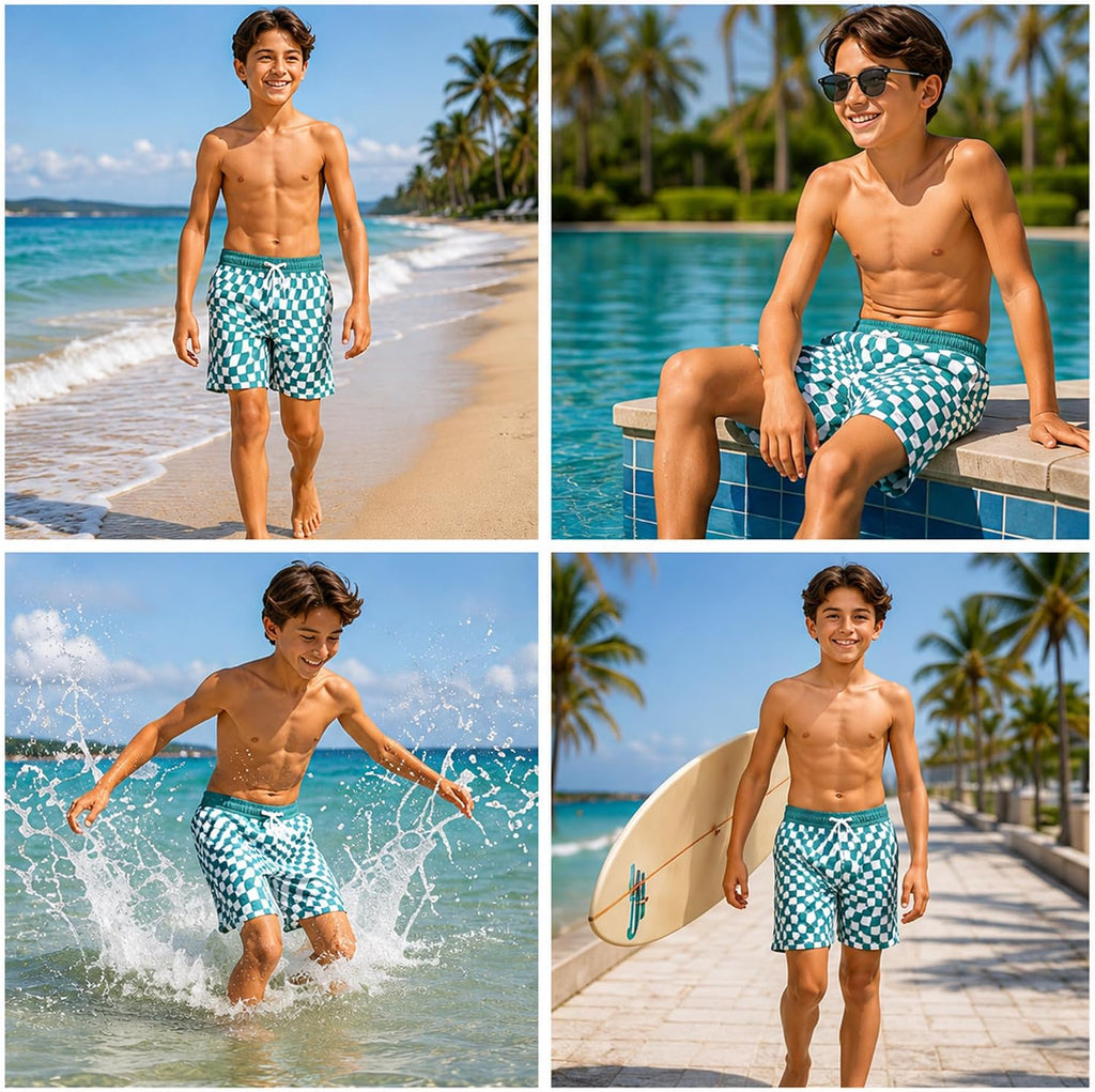 Boys Swim Trunks - 2 Pack Quick Dry Printed Boys Board Shorts Bathing Suit Kids Swimwear with Pockets (Size: )