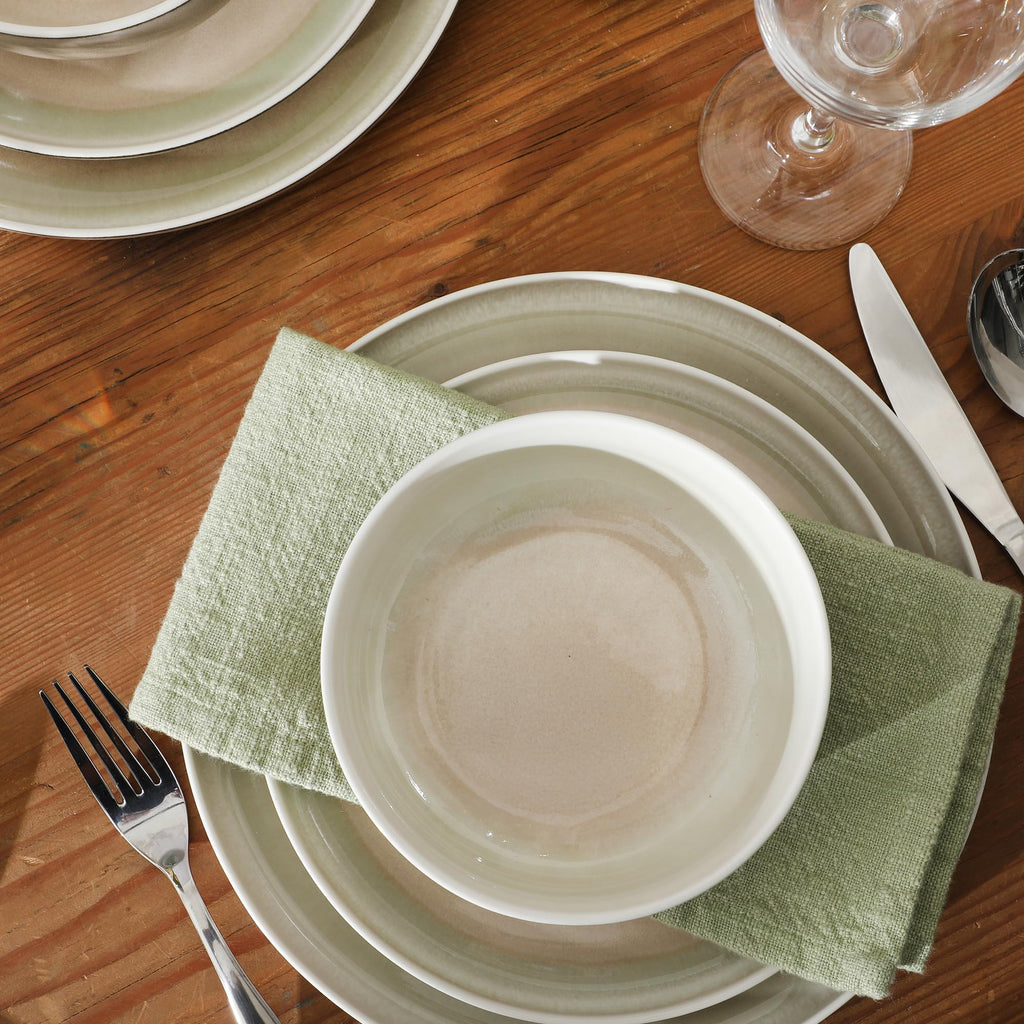 Island Bay 12-Piece New Bone China Dinnerware Set Service for 4, Reactive Glaze Plates and Bowls, Dishwasher