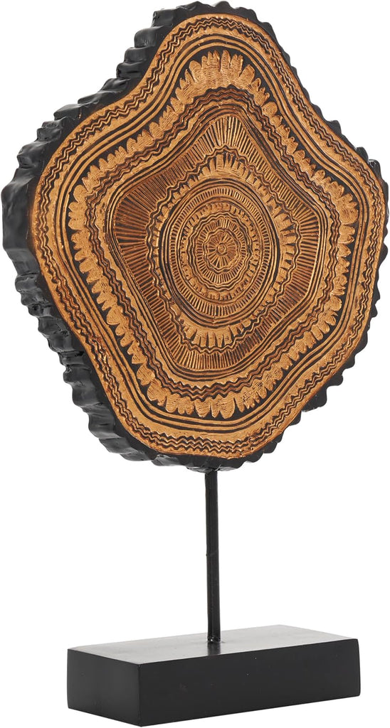 79 Resin Tribal Decorative Sculpture Abstract Carved Home Decor Statue with Black Stand and Wavy Edge, Accent