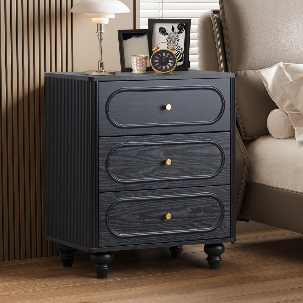 Fluted 3 Drawer Dresser, Modern Mid Century Chest of Drawers, Wood Storage Small Dresser Organizer Living Room