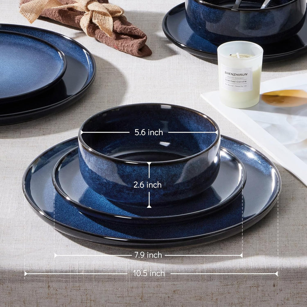 Dinnerware Sets for 4, 12-Piece Stoneware Plates and Bowls Set, Ceramic Dishes Reactive Glaze Dinning Ware