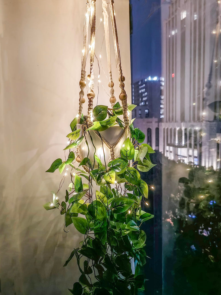 Fake Hanging Plants with Lights Artificial Plants Decor Macrame Plant Hanger with Fake Vines Faux Hanging Planter for