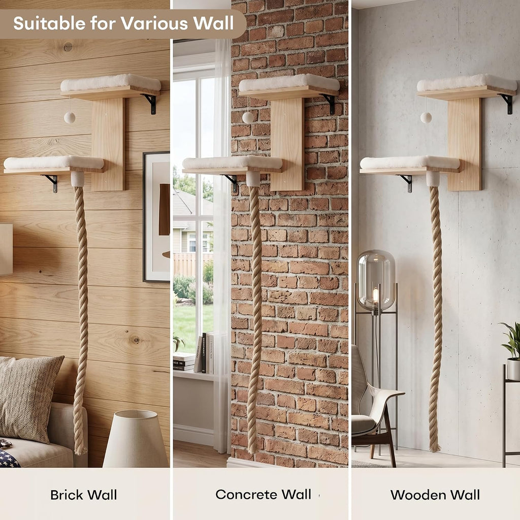Cat Wall Shelves Set with 2 Washable Beds & 4.92FT Scratching Post
