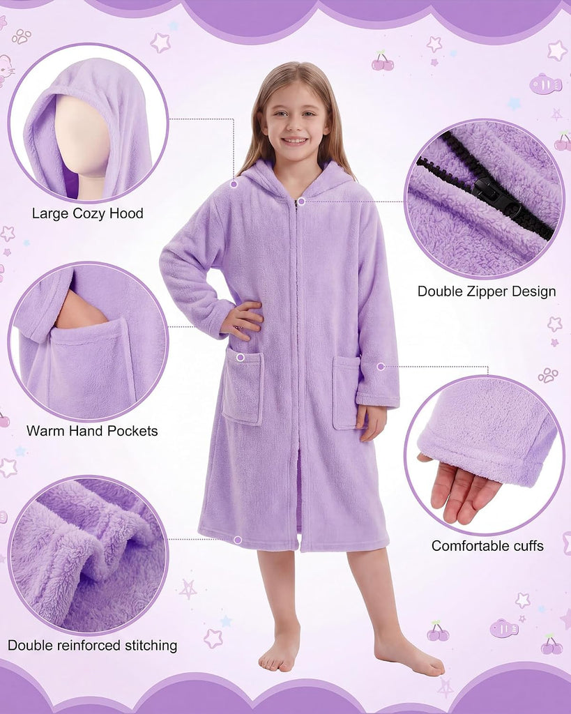 Kids Hooded Bath Towel, Soft Warm Zipper Swim Parka