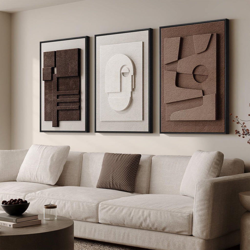 Large Framed 3D Wall Art, Brown Abstract Art Wall Decor