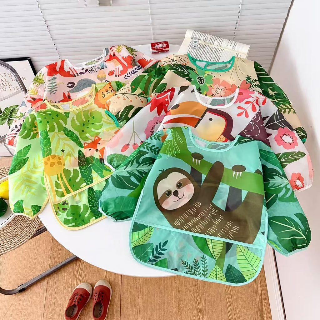 5 Pack Baby Long Sleeve Bibs| Waterproof Full Sleeve Bib for Baby Infant Toddler 6-36 Months (Green)