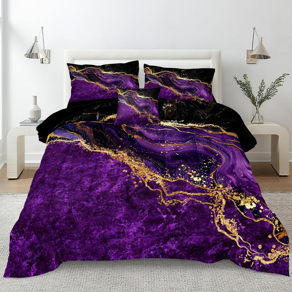 Black Gold Comforter Set Purple Marble Bedding Set King Black Marble Stone Abstract Artwork Bedroom Decor Black Marble