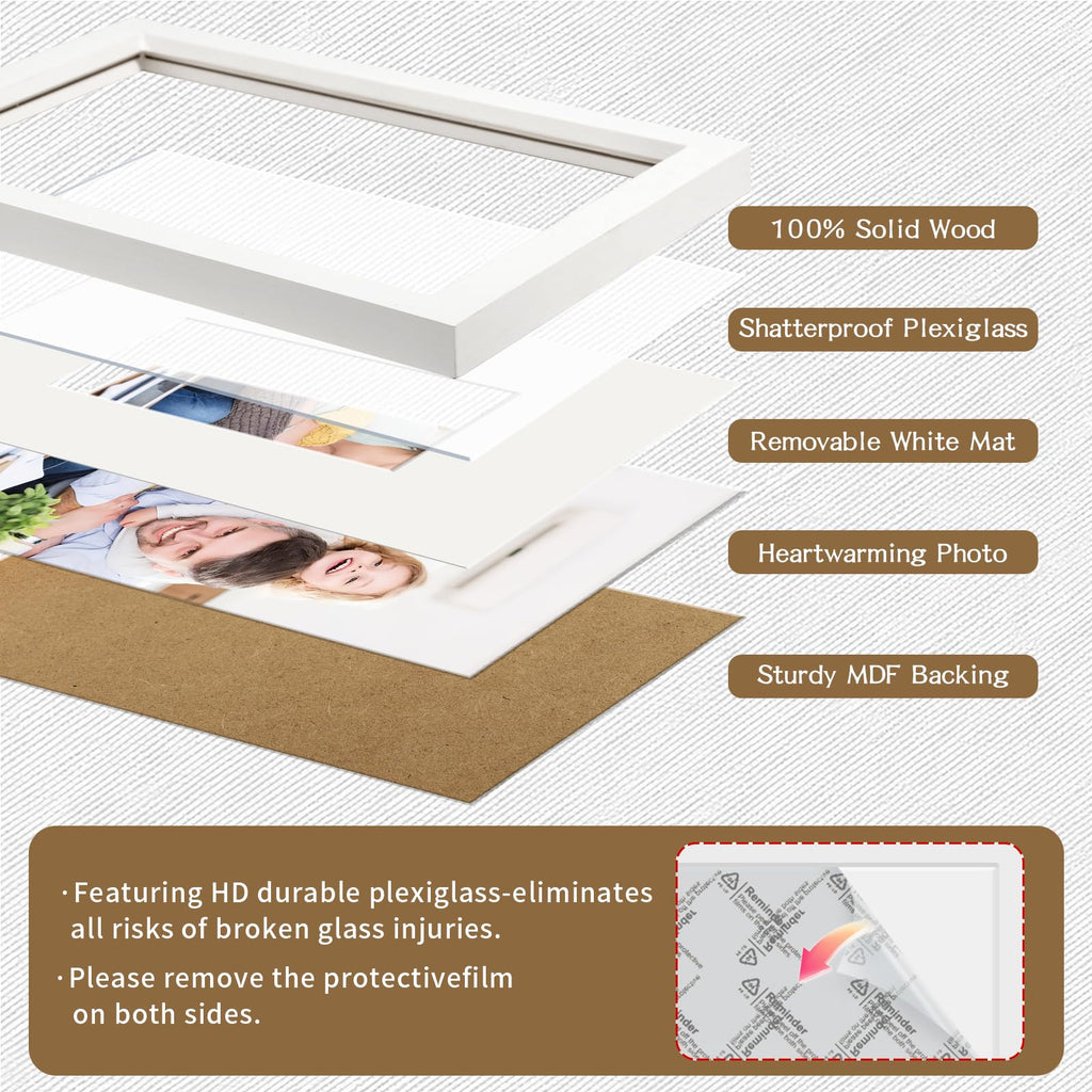 8x10 Picture Frames Solid Wood 4x6 Photo Frame with Mat White 2 Pack