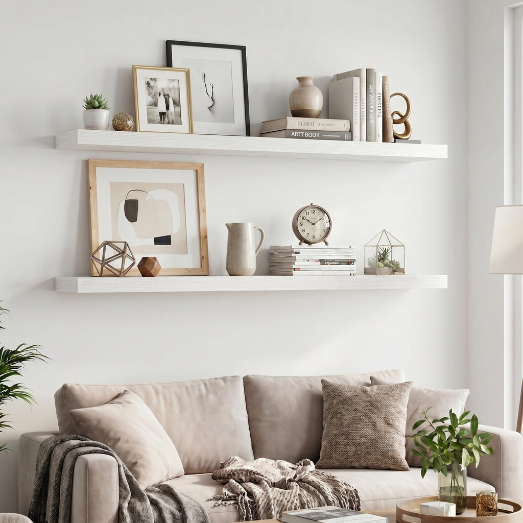 12 Deep Floating Shelves for Wall, 48W x 12D Extra Large Floating Shelves Set of 2, Hanging Wood Wall Shelves