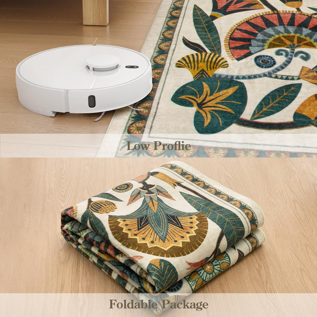 Washable Kitchen Runner Rug, Floral 2x6 Rug Runners s, Washbale Non Slip Beige Rugs, Soft Low Pile Carpet Entryway