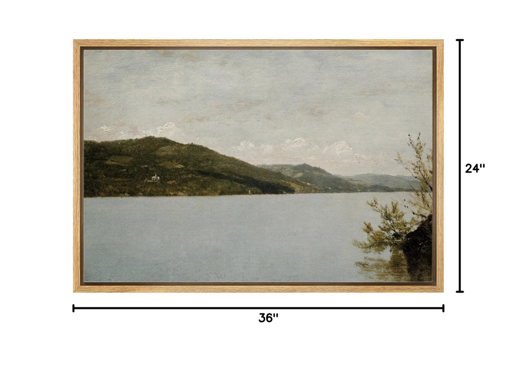 Framed Canvas Print Wall Art Green Mountain Range Storm Cloud Island Nature Wilderness Antique Retro Fine Art Shapes