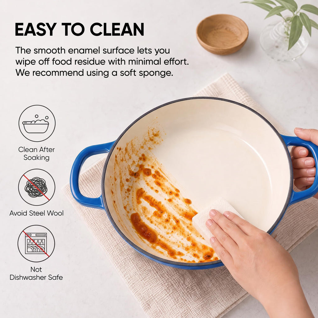 Dutch Oven Enameled Cast Iron with Lid - Big Dual Handles - Oven Safe up to 500°F - Classic Round Pot for Versatile