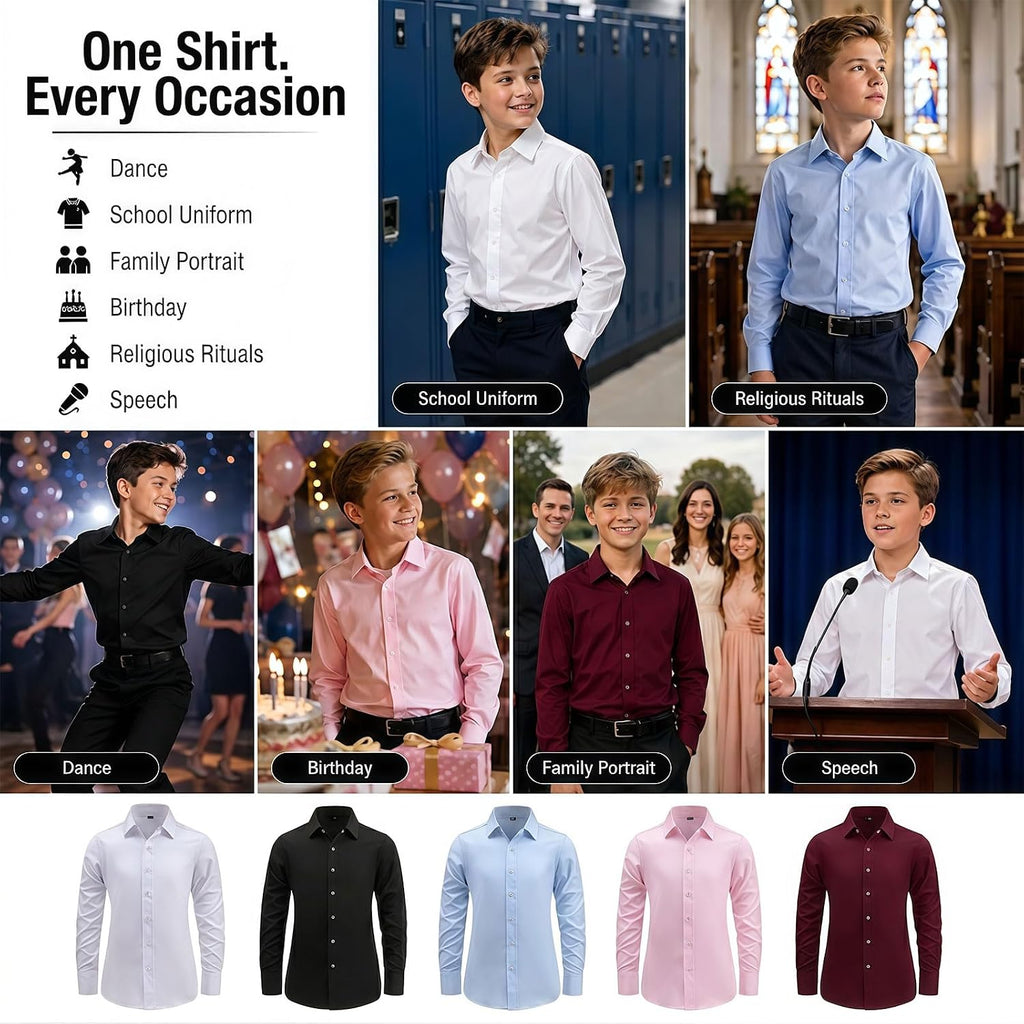 Boys Button Down Shirt Long Sleeve Dress Shirts Way Stretch