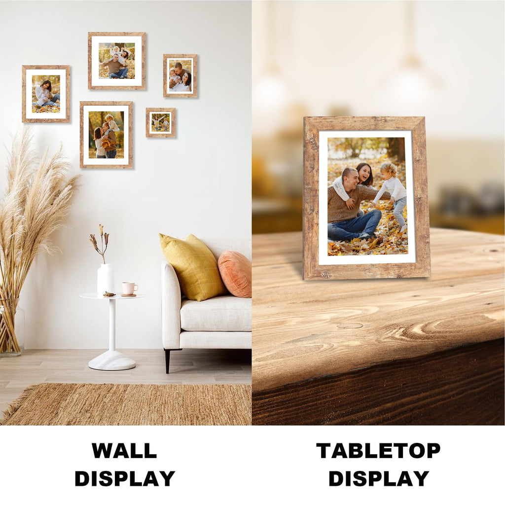 12x12 Picture Frame with HD Tempered Glass, Display Pictures 8x8 with Mat or 12 x 12 Without Mat, Wood Photo Frames