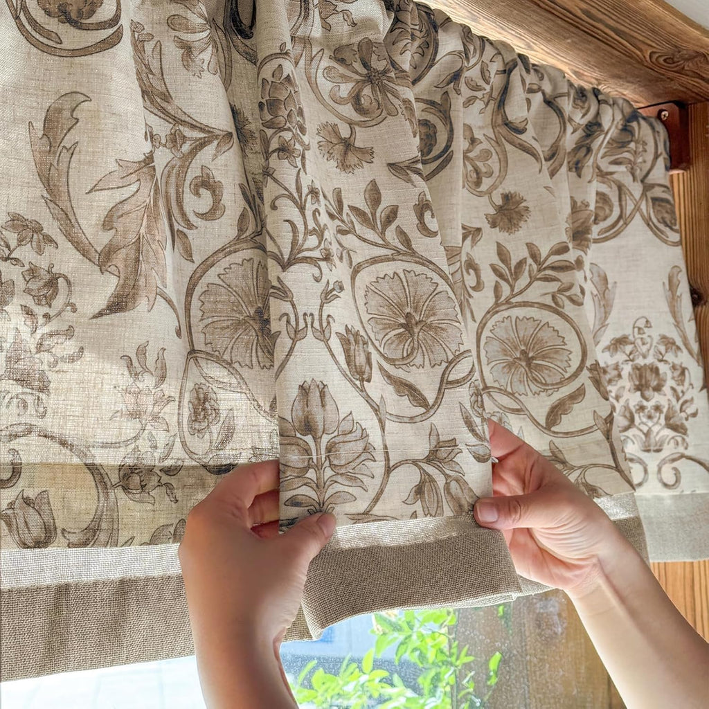 Linen Valance Kitchen Curtain for Windows Double Layer 16 Inch for Living Room Bedroom Window Treatment Light
