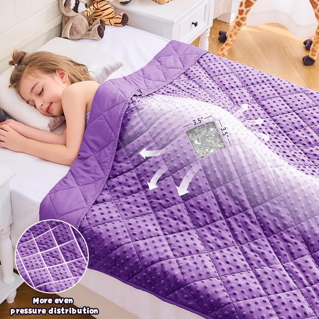 Purple Weighted Blanket 7lbs, 40"x60", Breathable Cooling Minky Heavy Throw Blanket for 60-90lbs, Soft Winter Thick