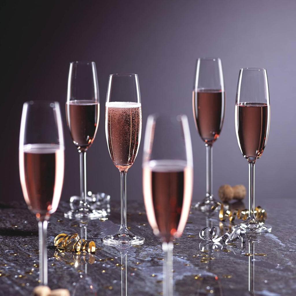 Champagne Flutes, Tuscany Classics 8 Oz Champagne Glasses Set of 6, 1.5 x 10-inch, Clear European Glass, Stemware