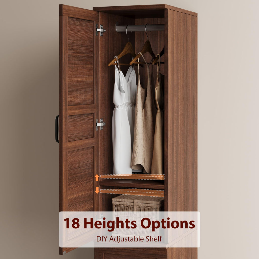 Armoire Wardrobe Closet with 2 Doors, Wooden Wardrobe Cabinet with Hanging Rod, 72 in Narrow Tall Clothing Armoire