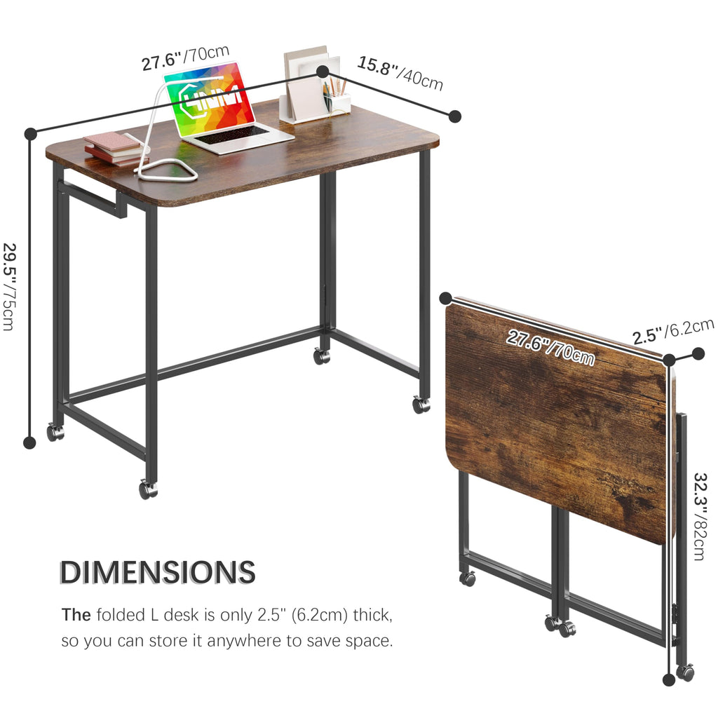 27.5" Mobile Small Rolling Computer Desk, Folding Laptop Cart Table with Wheels, Portable Office Desk for Small Space